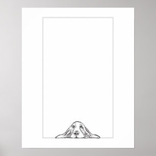 Basset Hound Schwarz Weiß einfache Welpenaugen Poster
