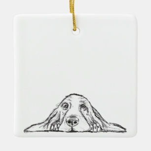 Basset Hound schwarz weiß einfaches Hundebaby mit Keramikornament