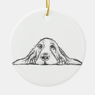 Basset Hound schwarz weiß einfaches Hundewelpen Au Keramik Ornament