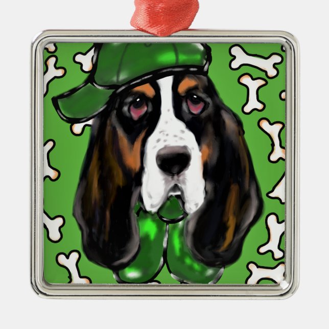Basset Hound Silbernes Ornament (Vorne)