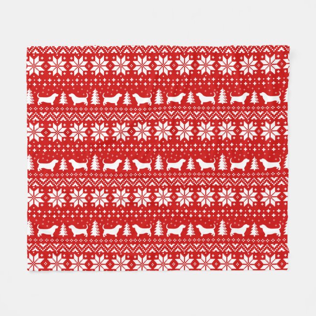 Basset Hound Silhouetten Hunde Weihnachtsmuster Fleecedecke (Vorderseite (Horizontal))