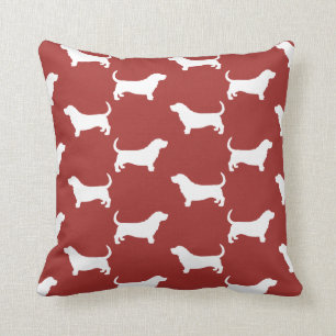 Basset Hound Silhouetten Muster Rot und Weiß Kissen