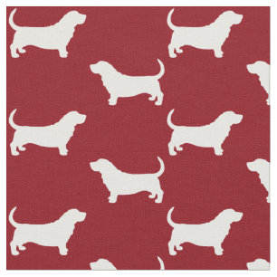 Basset Hound Silhouetten Rot-Weiß gemustert Stoff