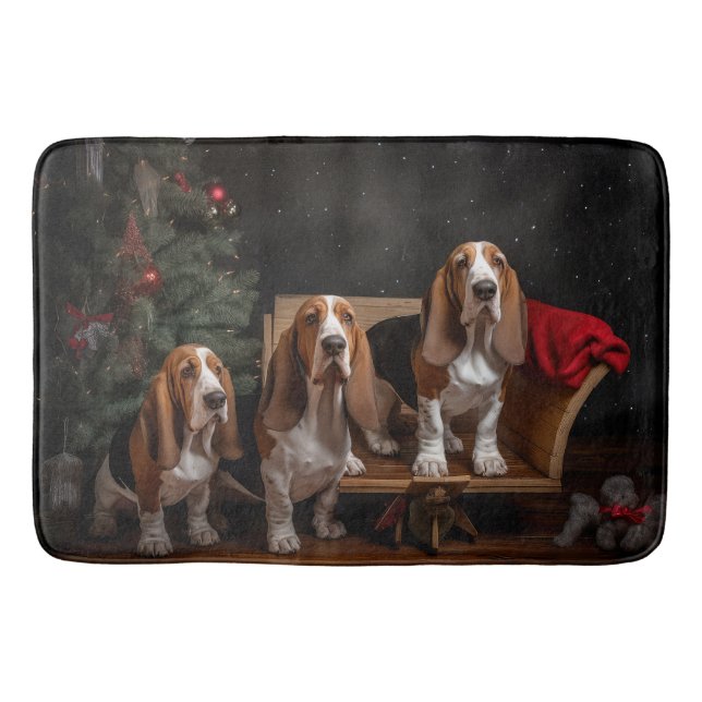 Basset Hound Snowy Sleigh Weihnachtsdekor Badematte (Vorderseite)