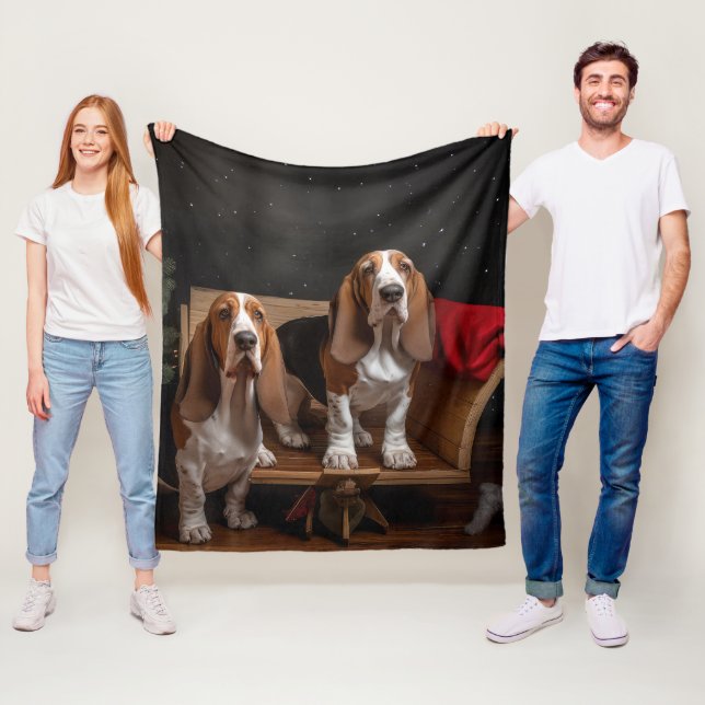 Basset Hound Snowy Sleigh Weihnachtsdekor Fleecedecke (Beispiel)