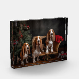Basset Hound Snowy Sleigh Weihnachtsdekor Fotoblock