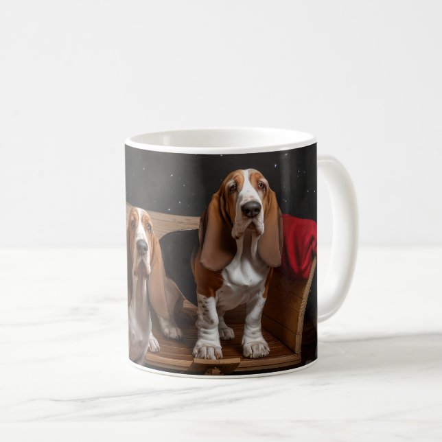 Basset Hound Snowy Sleigh Weihnachtsdekor Kaffeetasse (VorderseiteRechts)