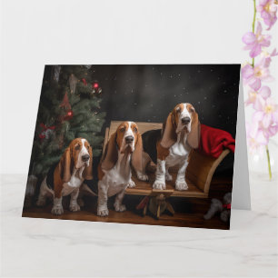 Basset Hound Snowy Sleigh Weihnachtsdekor Karte