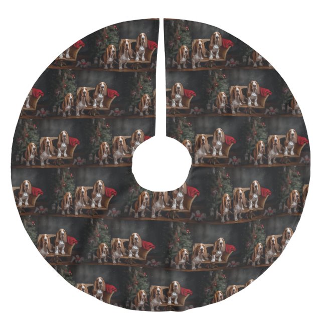 Basset Hound Snowy Sleigh Weihnachtsdekor Polyester Weihnachtsbaumdecke (Vorderseite)