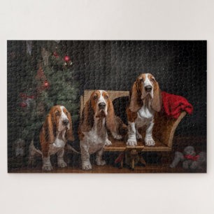 Basset Hound Snowy Sleigh Weihnachtsdekor Puzzle