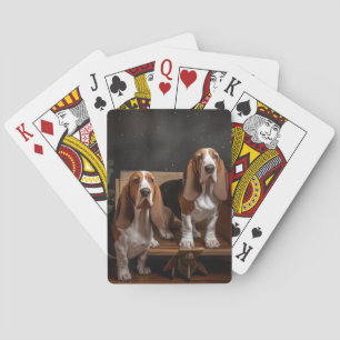 Basset Hound Snowy Sleigh Weihnachtsdekor Spielkarten