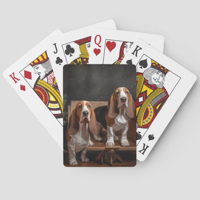Basset Hound Snowy Sleigh Weihnachtsdekor Spielkarten (Rückseite)