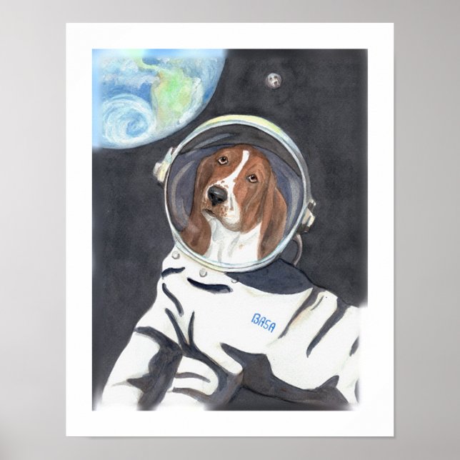 Basset Hound Space Walk Poster (Vorne)