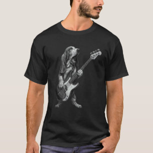 Basset Hound spielt E-Bass Gitarre Rockmusik Hund T-Shirt