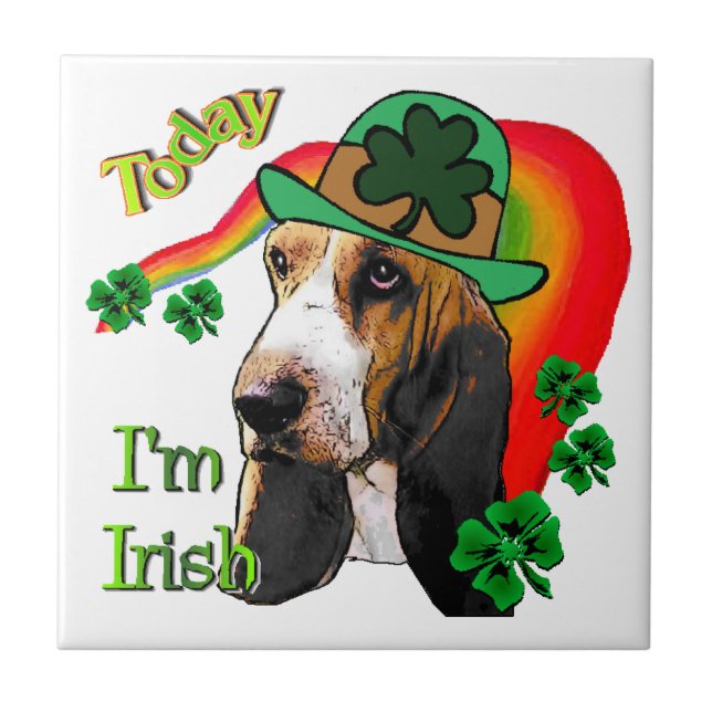 Basset Hound St Patricks Day Fliese (Vorderseite)