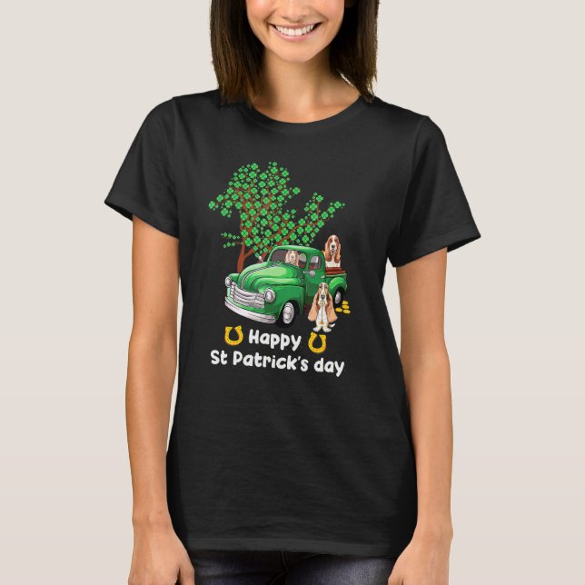 Basset Hound St Patricks Day LKW Kleeblatt Paw Do T-Shirt (Vorderseite)