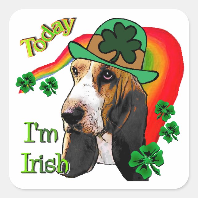 Basset Hound St Patricks Day Quadratischer Aufkleber (Vorderseite)