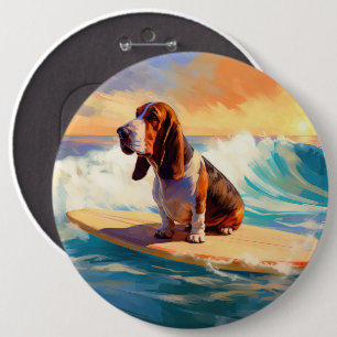 Basset Hound Strand Surfen Malerei Button