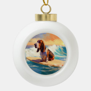 Basset Hound Strand Surfen Malerei Keramik Kugel-Ornament
