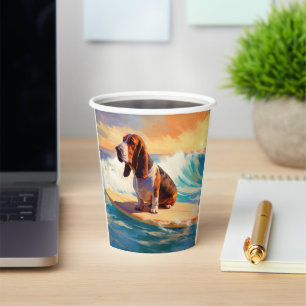 Basset Hound Strand Surfen Malerei Pappbecher