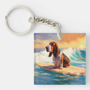 Basset Hound Strand Surfen Malerei Schlüsselanhänger
