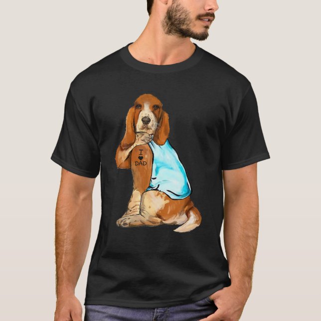 Basset Hound Tattoos I Liebe Vater Hund Lover Gesc T-Shirt (Vorderseite)