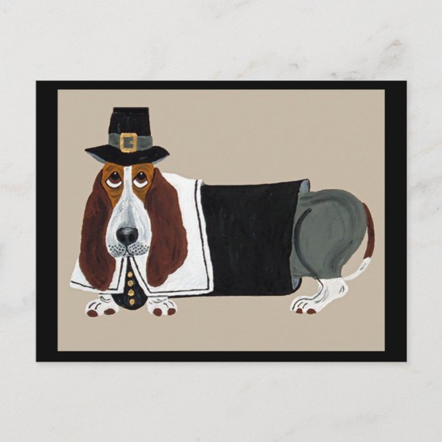 Basset Hound Thanksgiving Pilger Postkarte (Vorderseite)
