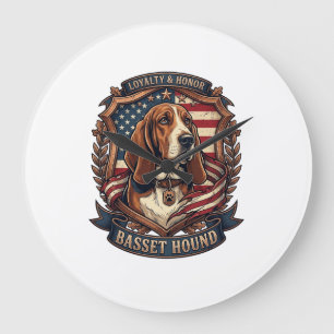 Basset Hound Treue Ehr Hund Amerikanische Flagge S Große Wanduhr