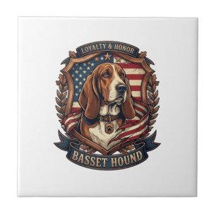 Basset Hound Treue Ehre Hund Amerikanische Flagge Fliese