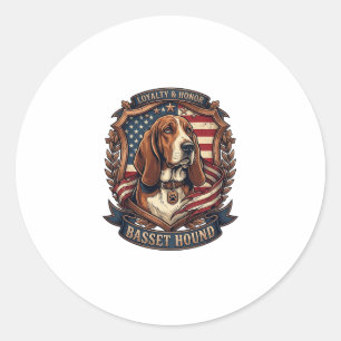 Basset Hound Treue Ehre Hund Amerikanische Flagge Runder Aufkleber