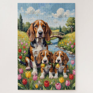 Basset Hound Tulpenwiese Kunst Puzzle