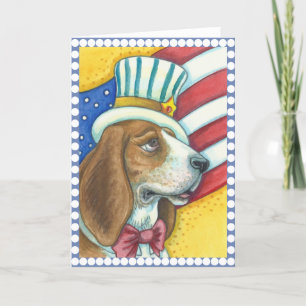 BASSET HOUND UNCLE SAM, DOG GREETCARD Blank Karte