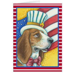 BASSET HOUND UNCLE SAM, DOG NOTE CARD Blank