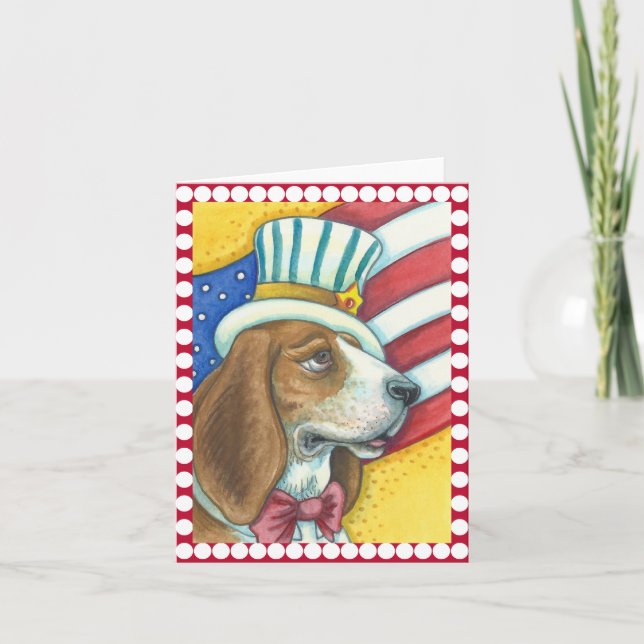 BASSET HOUND UNCLE SAM, DOG NOTE CARD Blank Karte (Vorderseite)