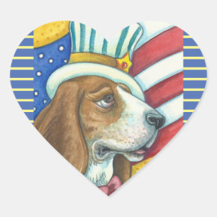 BASSET HOUND UNCLE SAM, DOG STICKERS Herz * Blatt