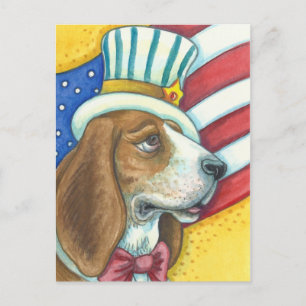 BASSET HOUND UNCLE SAM, PATRIOTIC HUND POSTCARD POSTKARTE