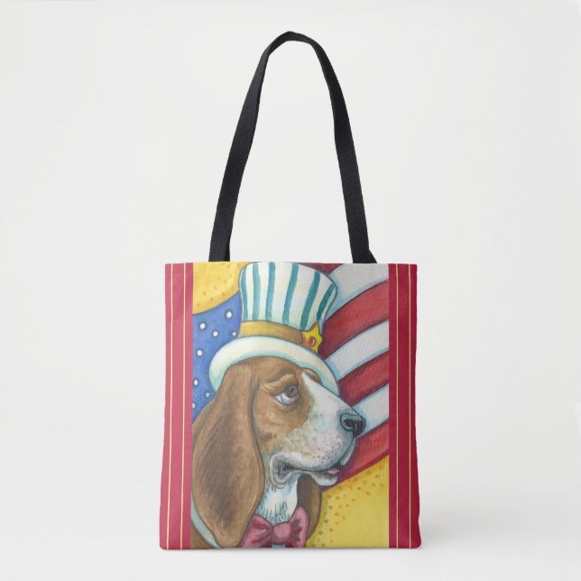 BASSET HOUND UNCLE SAM, PATRIOTISCHER HUND TOT BAG (Vorderseite)