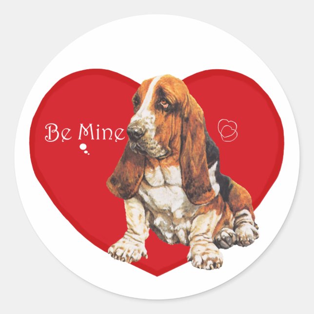 Basset Hound Valentine Runder Aufkleber (Vorderseite)