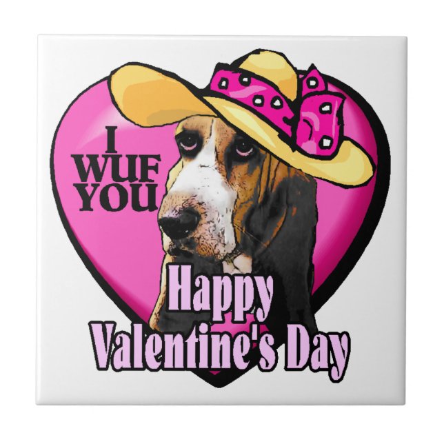 Basset Hound Valentinstag Fliese (Vorderseite)