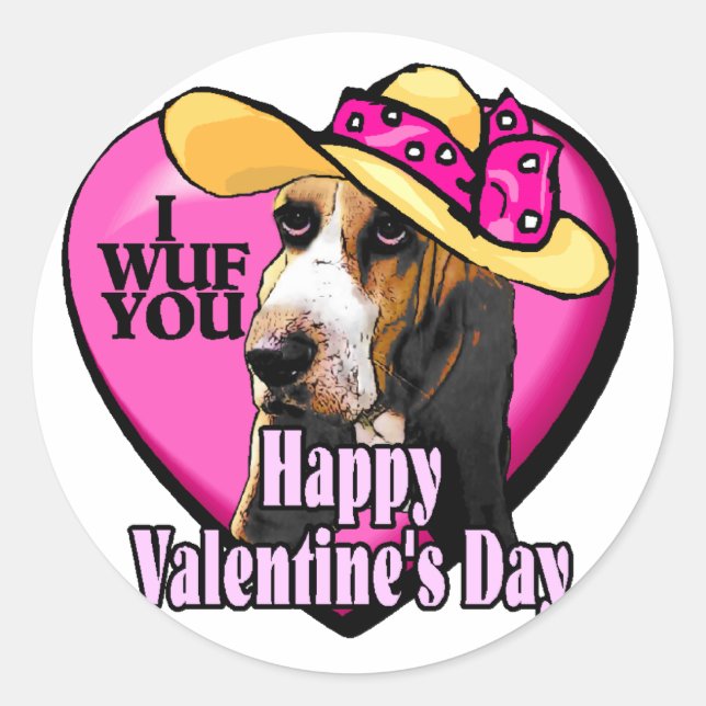 Basset Hound Valentinstag Geschenke Runder Aufkleber (Vorderseite)