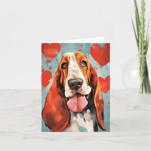 Basset Hound Valentinstag Karte (Vorderseite)