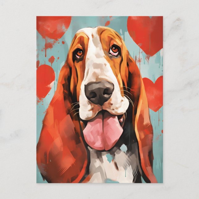 Basset Hound Valentinstag Postkarte (Vorderseite)