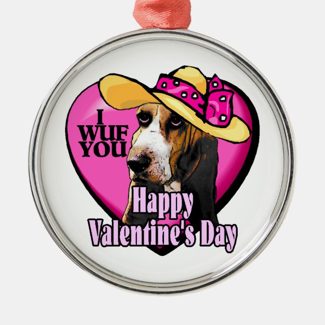 Basset Hound Valentinstag Silbernes Ornament (Vorne)