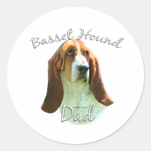 Basset Hound Vater 2 Runder Aufkleber (Vorderseite)