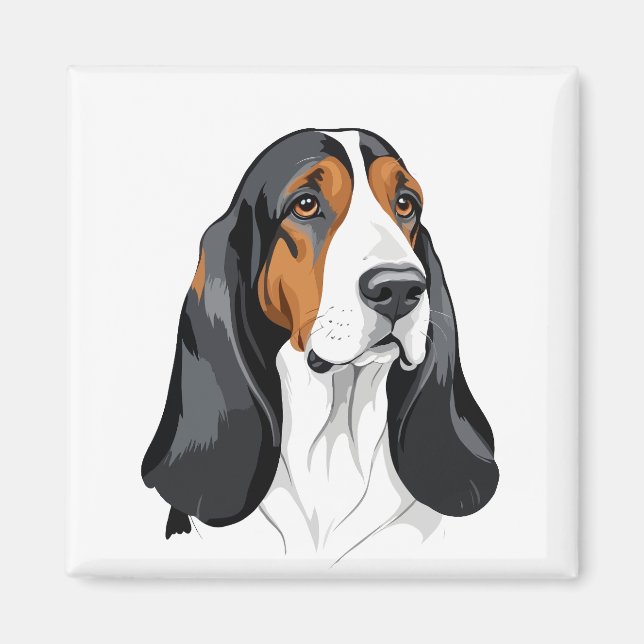 Basset Hound Vector Grafik Portrait Tier Magnet (Vorne)