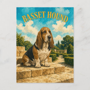 Basset Hound, Vintage Wasserfarben-Hundekunst Postkarte