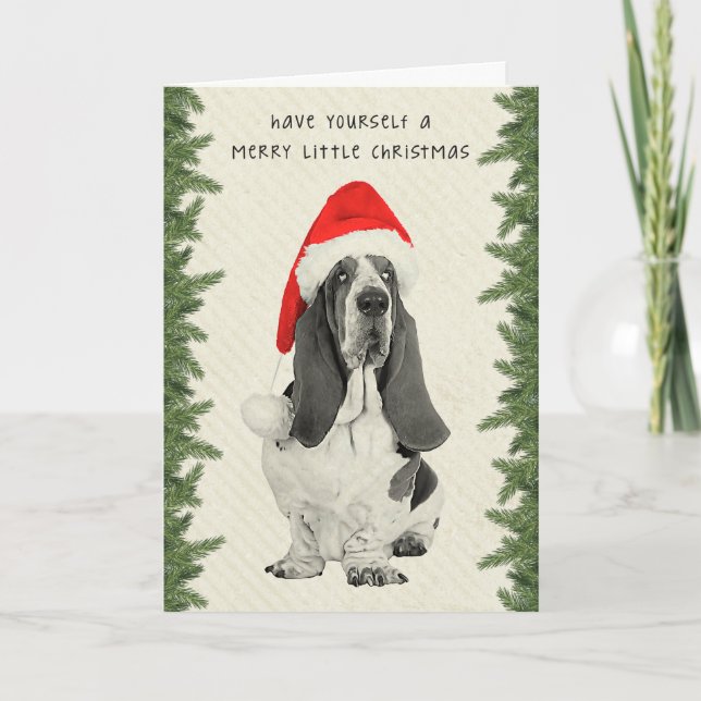 Basset Hound Vintager Weihnachtsstil Feiertagskarte (Vorderseite)