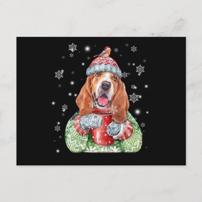 Basset Hound warme Winter Weihnachten Postkarte (Vorderseite)