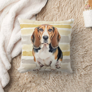 Basset Hound Wasserfarbe Gepunktete Linienkunst Kissen