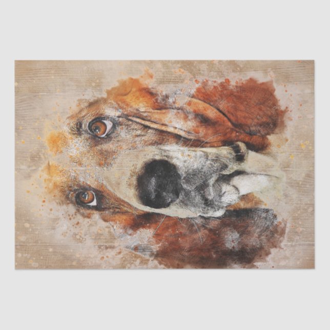 Basset Hound Wasserfarbendekoupage Seidenpapier (Vorderseite)